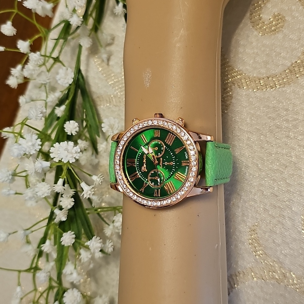 Geneva Rhinestone Bezel Watch - Light Green